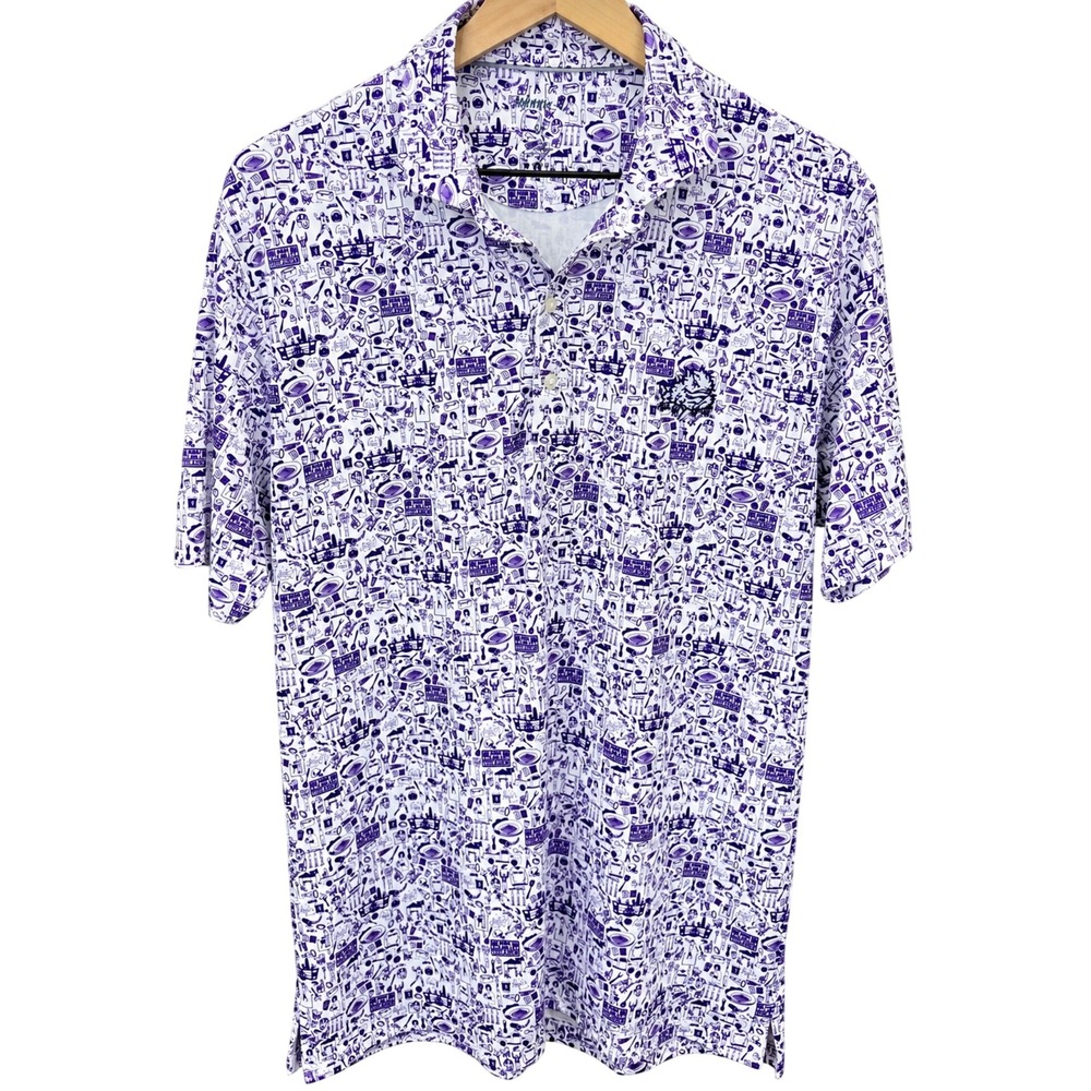 Johnnie-O Tailgater 2.0 TCU Horned Frogs Polo Mens Size M Purple White Football